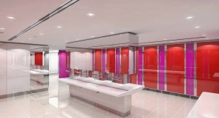 Standardisation espaces blocs sanitaires des terminaux passagers Aéroports de Paris, réaménagement espace et design du mobilier