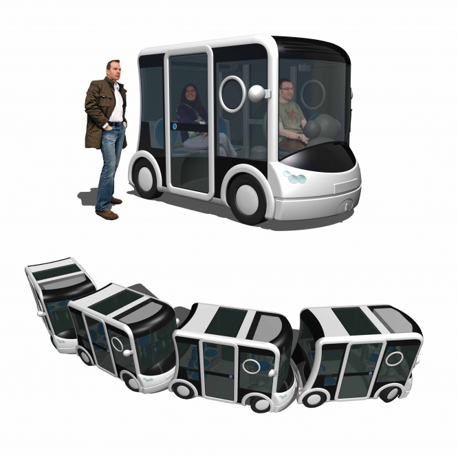 CRISTAL, véhicule semi-collectif urbain, assemblable en convoi